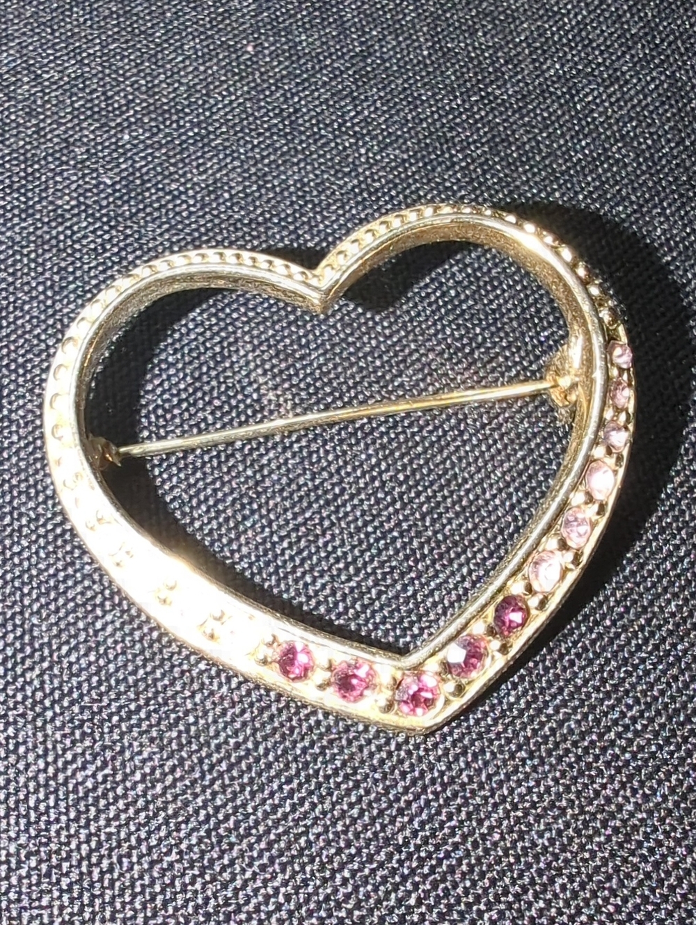 Gold Heart Pin Brooch with Pink Crystals